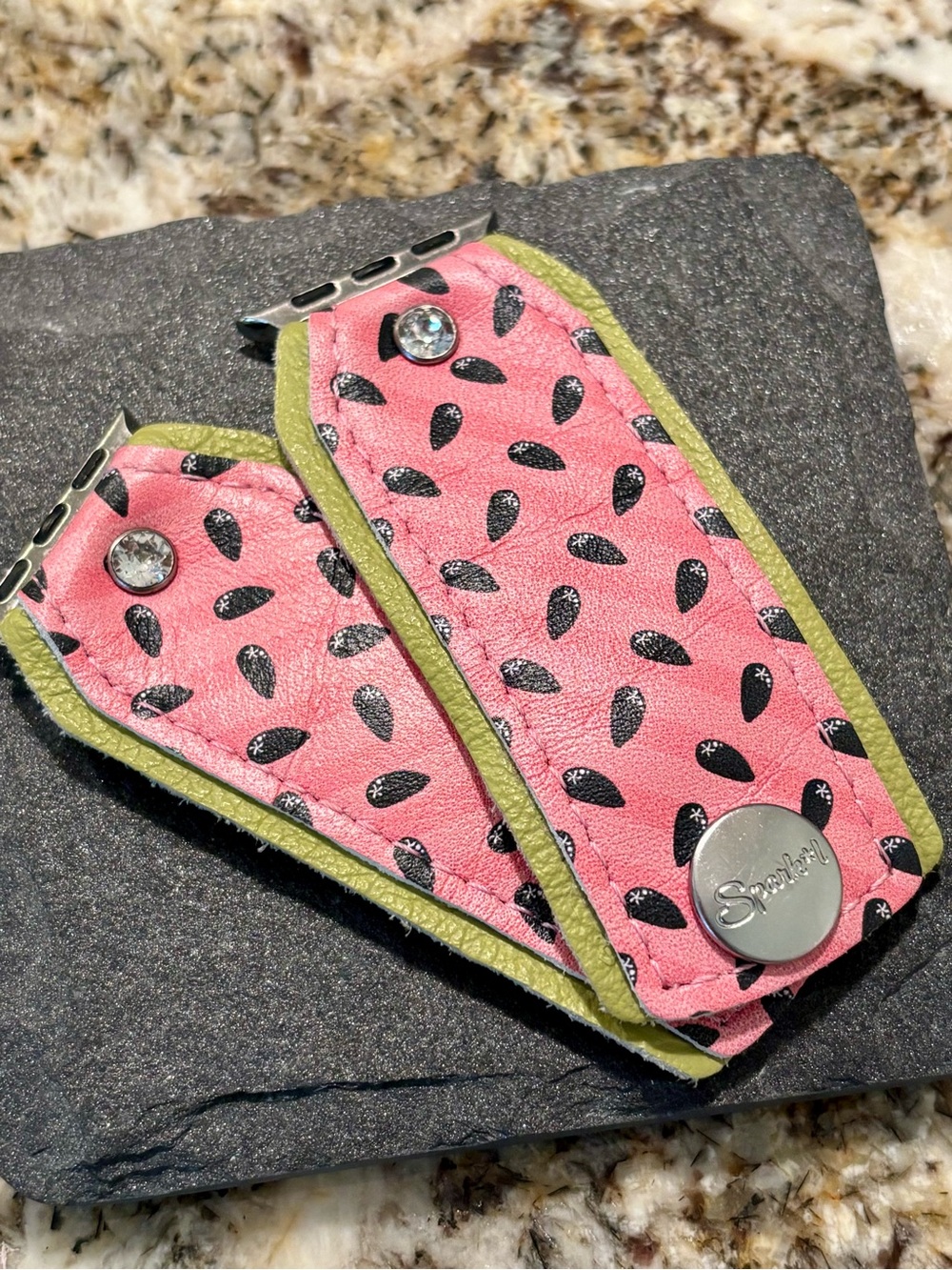 Pink Seed Print Leather Watch Band